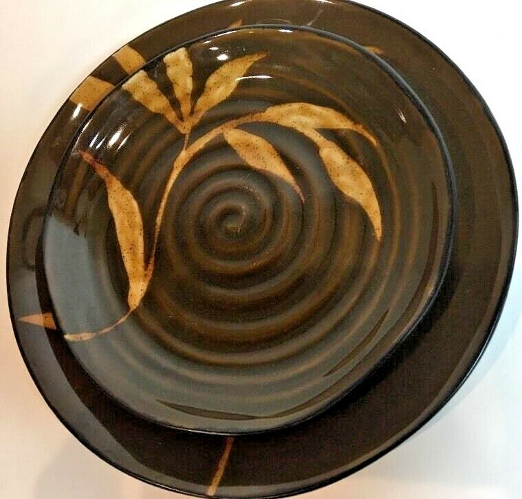 Pier 1 Imports DAKARA Brown 3 Pc. Place Setting Hand Painted Stoneware Set for 1