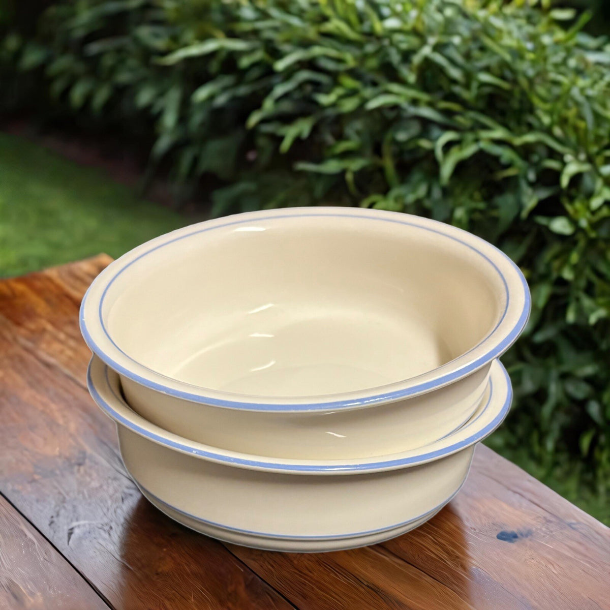 Lenox Chinastone 2-Soup Bowls BLUE SKI PINSTRIPES Cereal Cups 6 1/4" D Ware