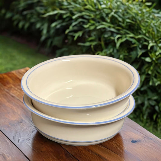 Lenox Chinastone 2-Soup Bowls BLUE SKI PINSTRIPES Cereal Cups 6 1/4" D Ware