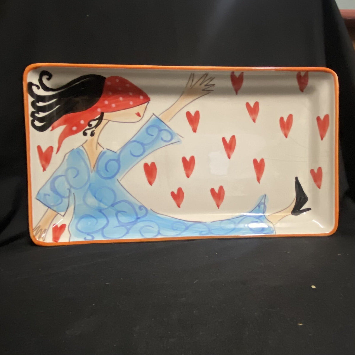 Vintage CRISTINA FORTINI Hand Painted Serving Platter Italy 14" L Rectangular