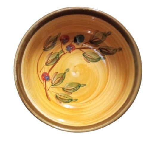 Gibson ROMAN OLIVE 5 Cereal Soup Bowls 6” Hand Painted Yellow Olive Branch