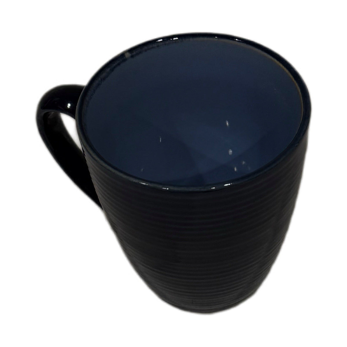 Sango Allure Blue 4818 Mugs Set of 5 Ridged Navy Rim Speckled Blue Stoneware