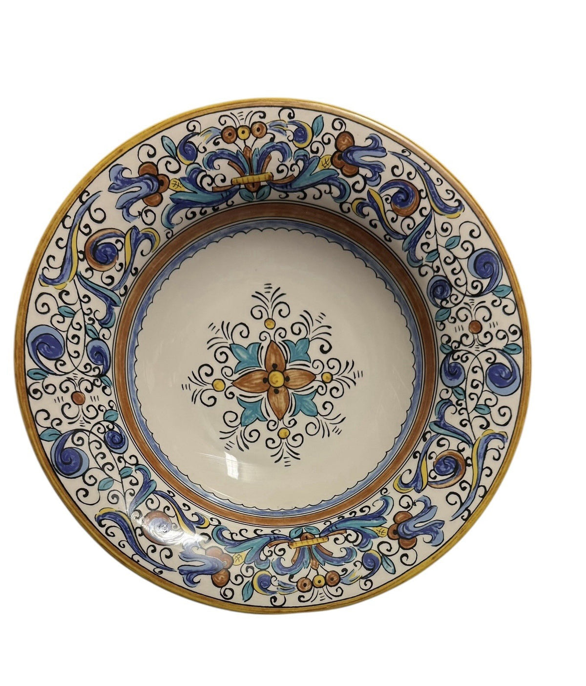 Portugal Umbria 15 3/8”D Serving Bowl Hand Painted Blue Yellow Floral Ceramic