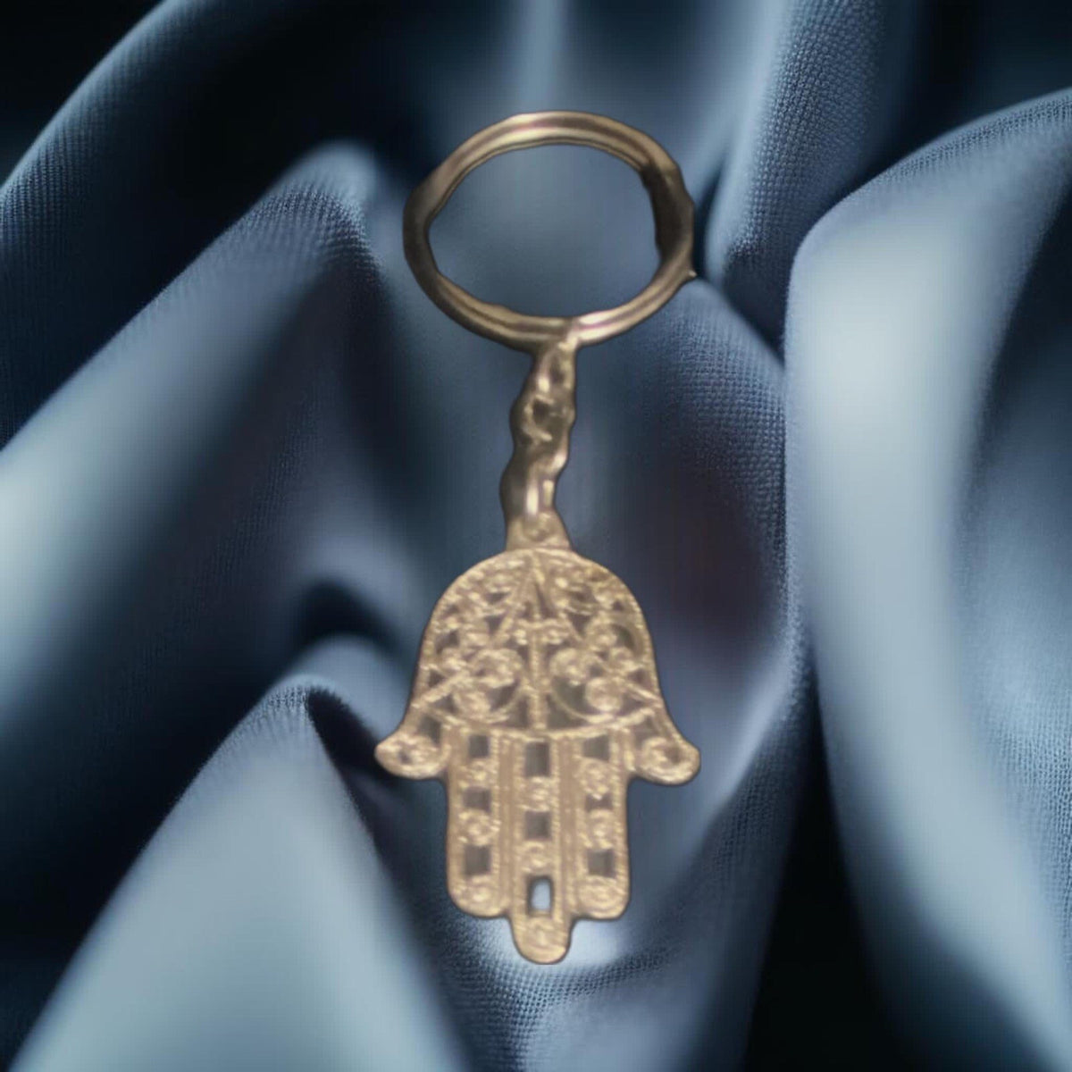 Vintage Moroccan Keychain Ring Hand Carved Silver Hand of Fatima Khamsa Amulet