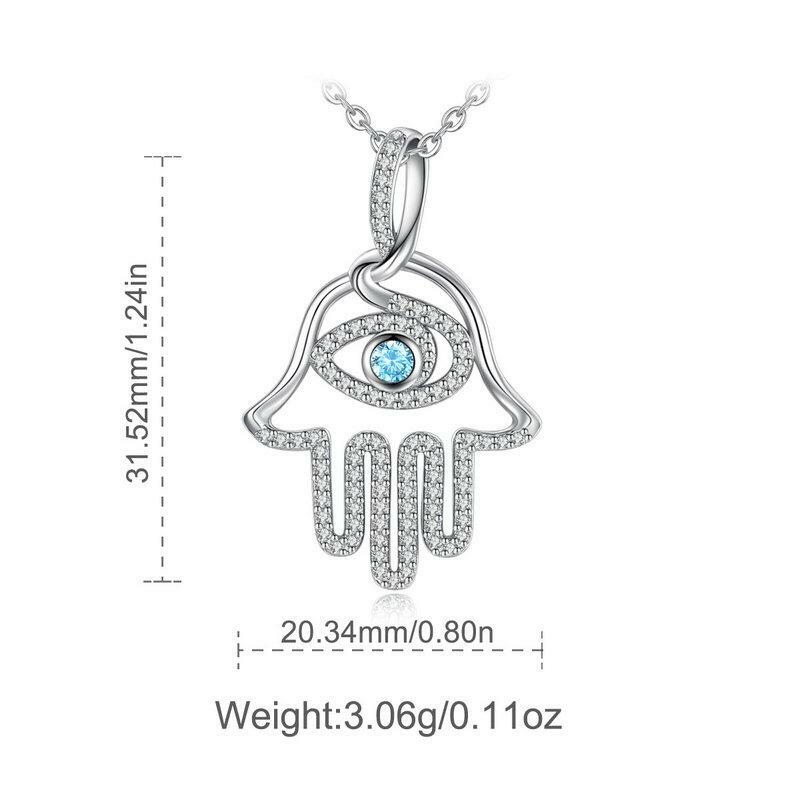 Necklace Charm Hand of Fatima Hamsa Eye Aqua Blue Stone Sterling Silver Khamsa