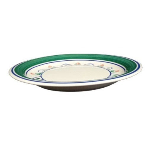 Gibson Designs PRIMROSE 4-Dinner Plates 10 ½”  Floral Blue Green Bands Ceramic