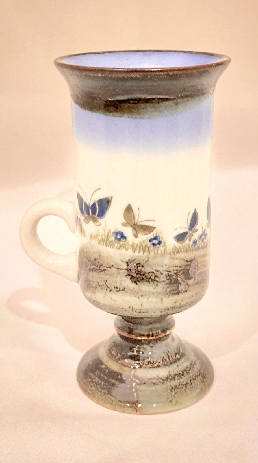 Vintage Otagiri Footed Pedestal Mug Butterflies Irish Cup Stoneware 5 1/2" H