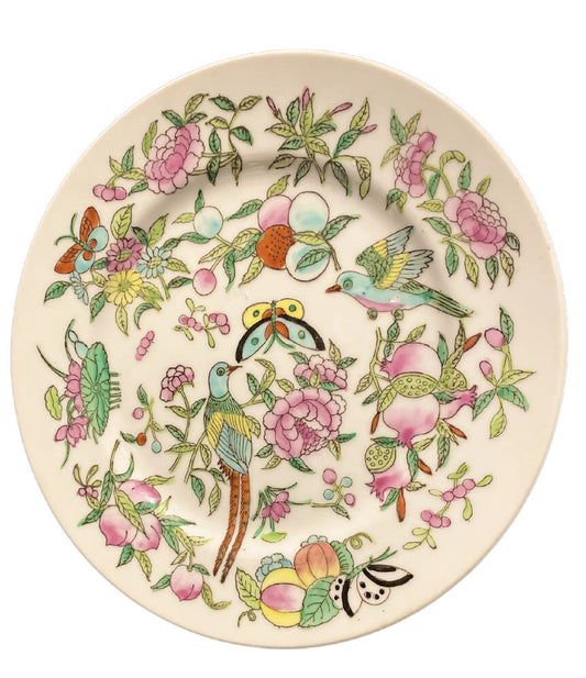 Chinese Porcelain Plates Set of 4 Floral Bird Transferware Famille Verte Style