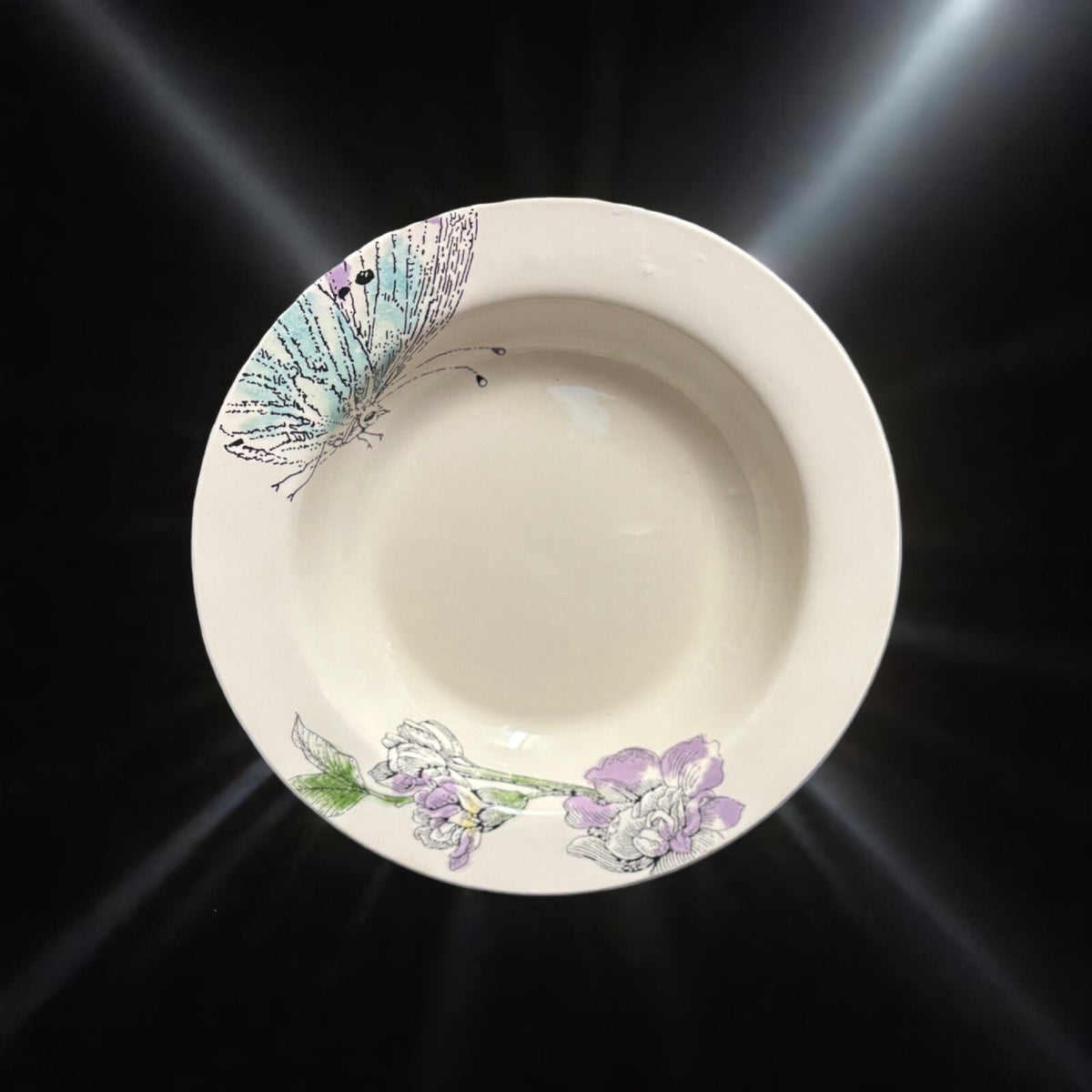 Edie Rose Home 4 Rim Soup Bowls PEACOCK COLLECTION Porcelain Pasta Dish 9 1/8"D