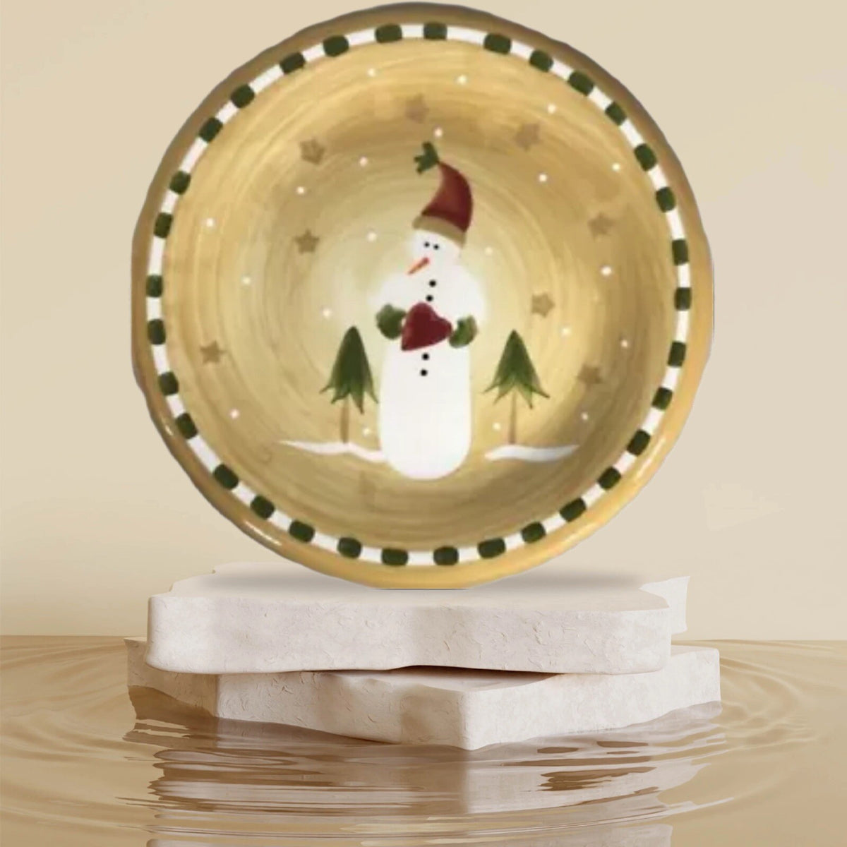 Sonoma Life Style 4-Salad Plates Snowman Trees Dessert Winter Holiday Dinnerware
