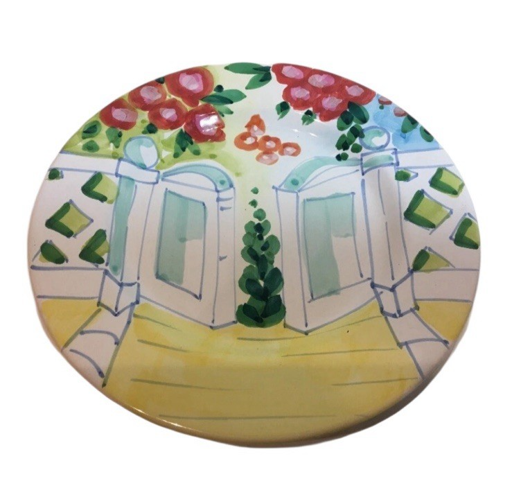 The Cellar Italy Salad Plates Set of 4 Hand Painted Garden Bench Floral 1996