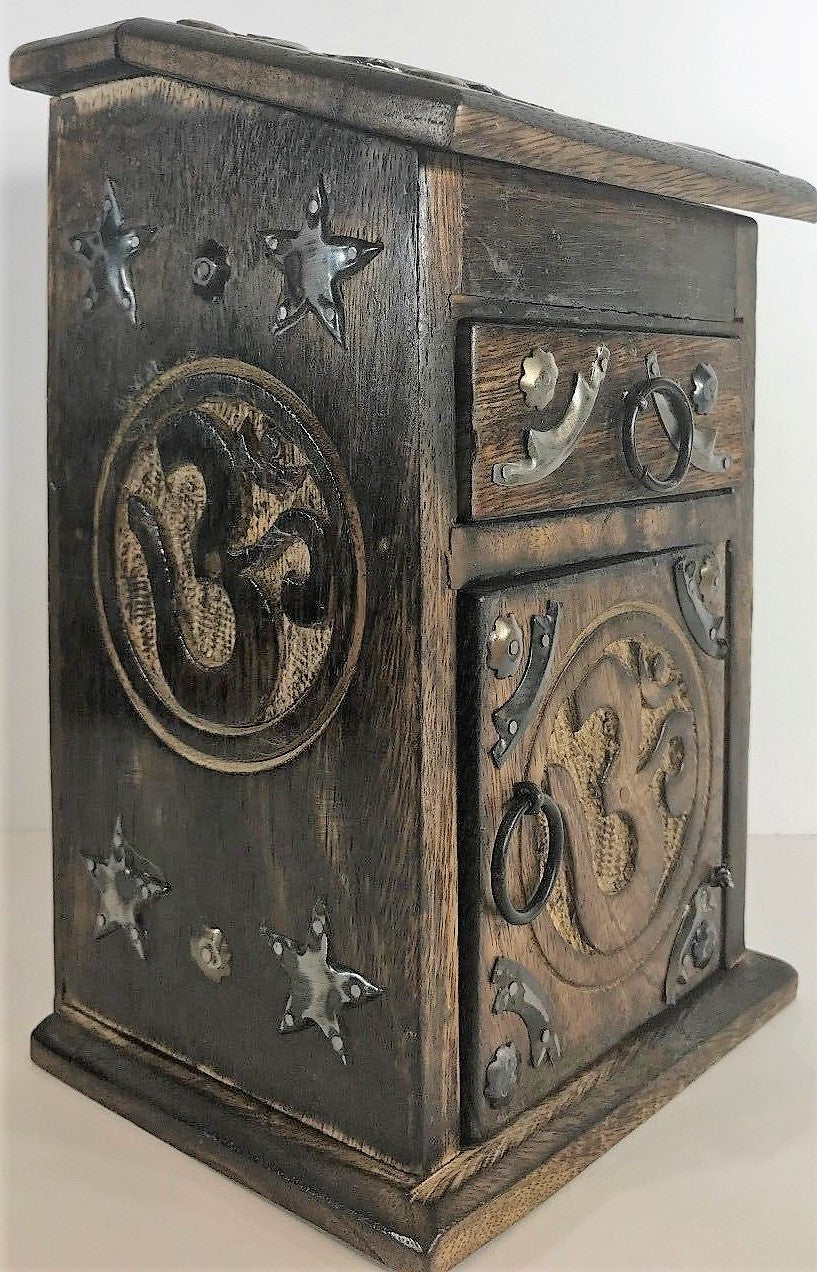 Vintage Look Mango Wood Jewelry Box Organizer Hand-Carved Treasure Chest 8.5" H