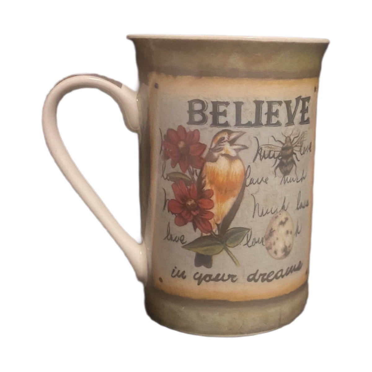 Kent Pottery Mug BELIEVE IN YOUR DREAMS Flowers Bird Love Ceramic Coffee Tea Cup