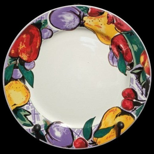Gibson Designs CORNUCOPIA FRUIT 4-Dinner Plates 10 5/8” D Apple Pear Cherry Plum