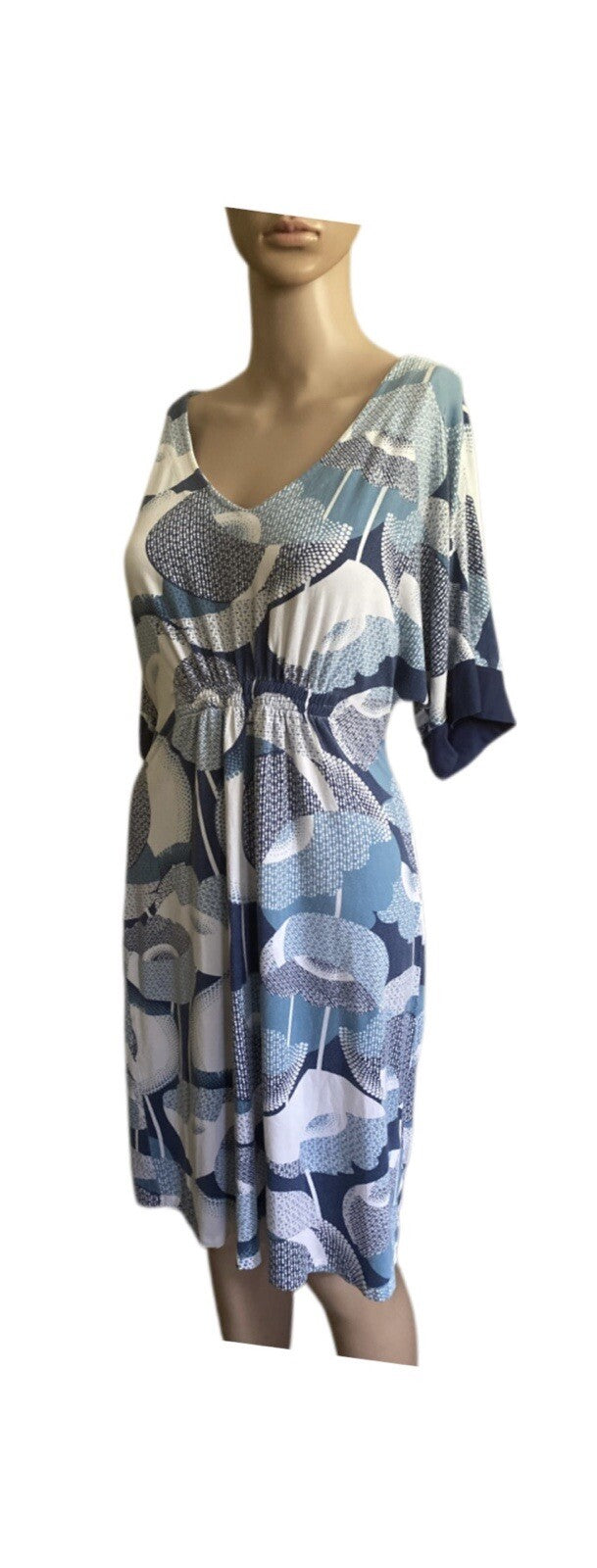 Tori Richard Women Dress Blue White Floral V Neck Short Sleeves Small