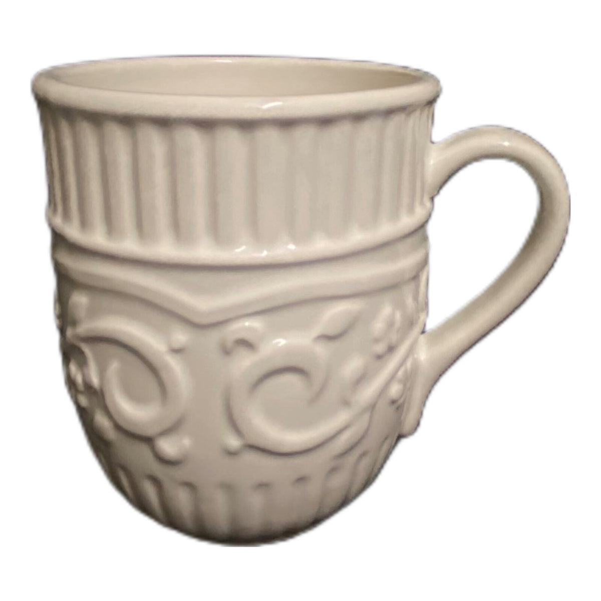 Mikasa AMERICAN COUNTRYSIDE 3- Mugs Earthenware White Tea Cups Embossed Design
