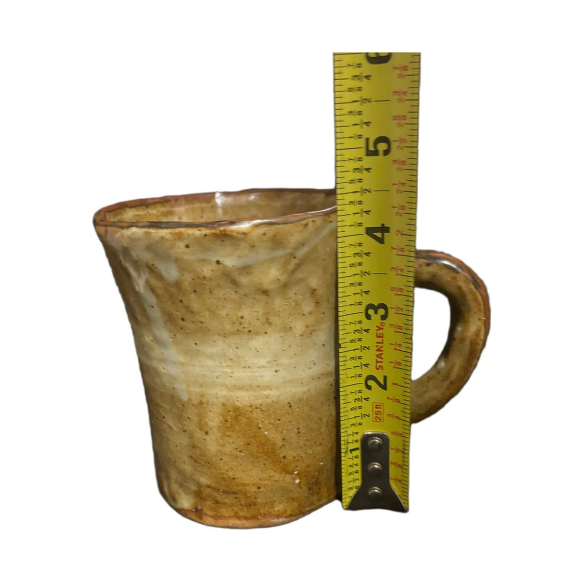Art Pottery Handcrafted 2-Mugs Brown Greenish Shades Stoneware Tea Coffee Cups