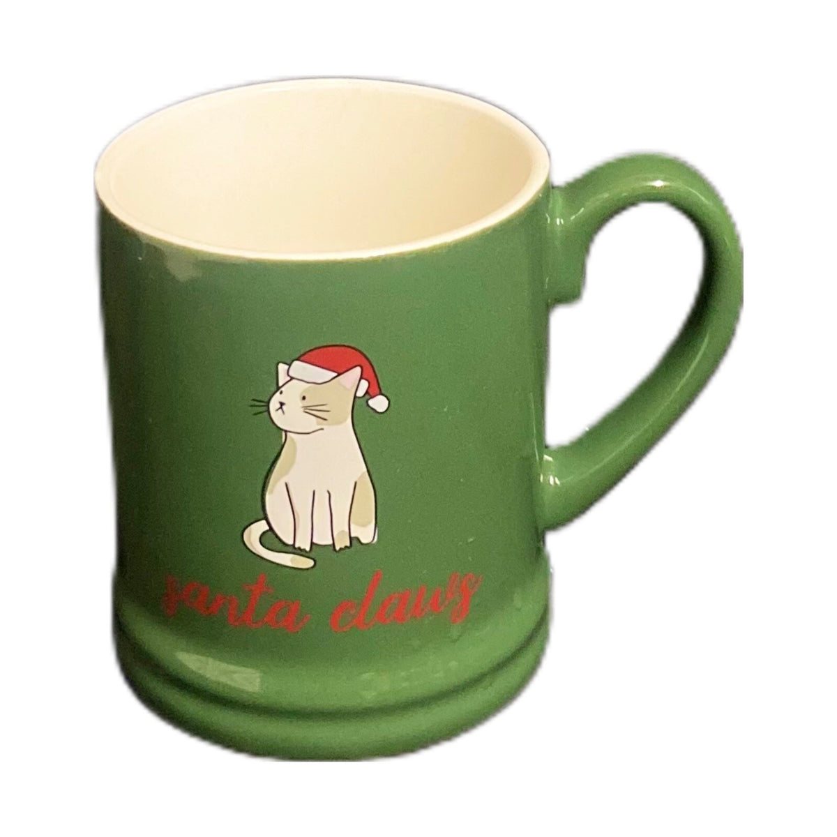 Threshold SANTA CLAWS Mug  Christmas Cat Kitty Holiday Stoneware Green Tea Cup