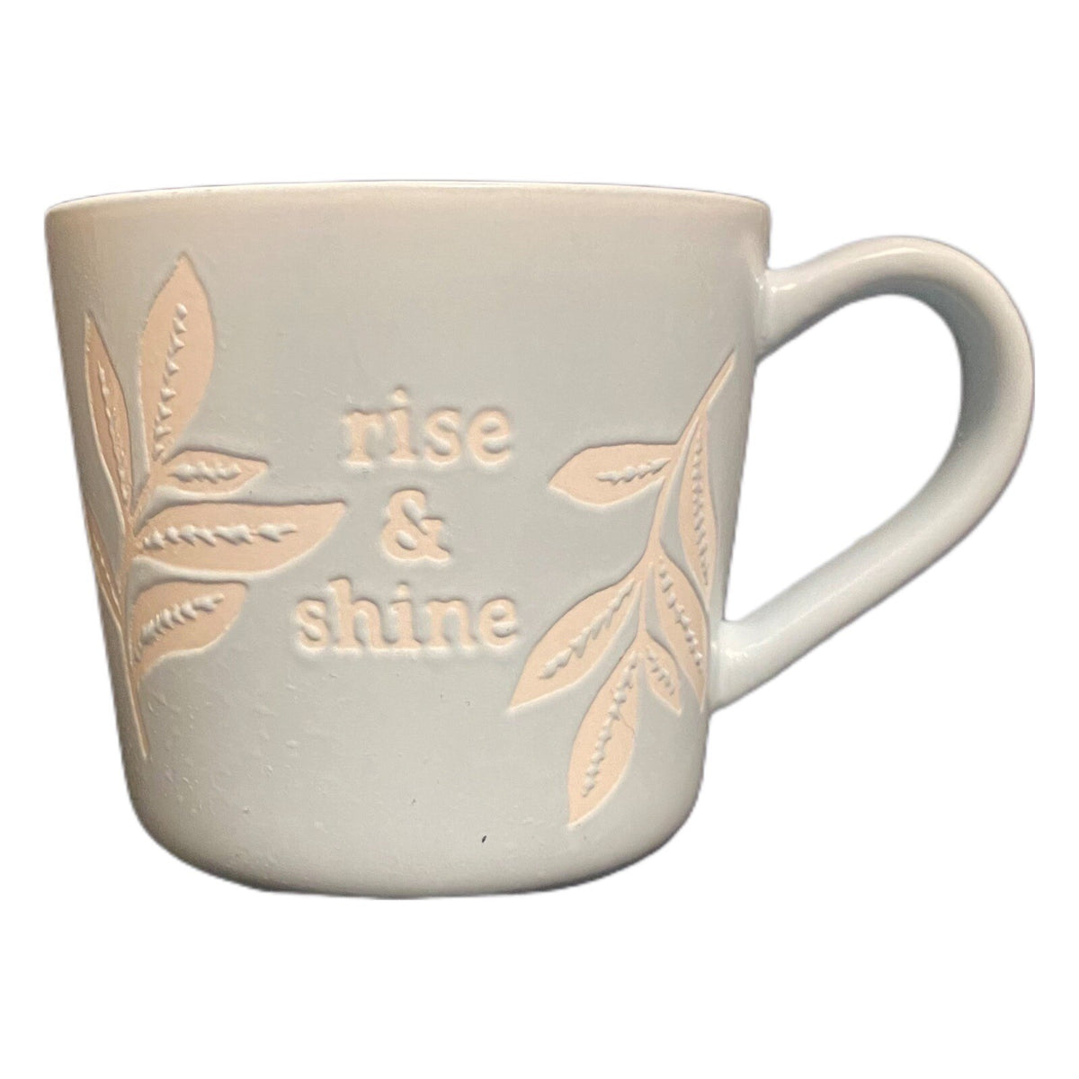 Threshold Blue Mug RISE & SHINE Embossed Leaves Coffee Tea Stoneware Cup 14 oz