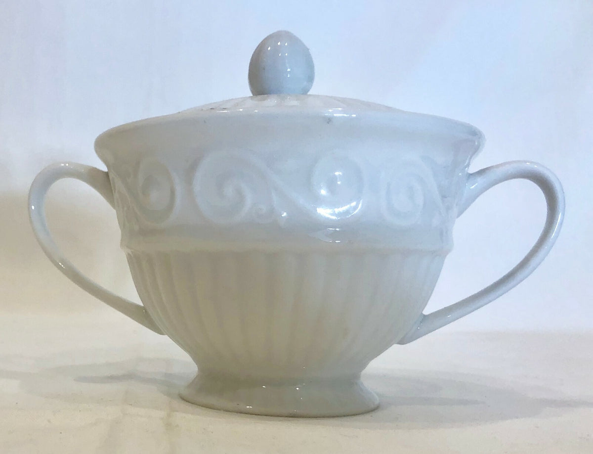 Gibson Designs Claremont Dinnerware Collection Embossed Scrolls/Columns No Trim