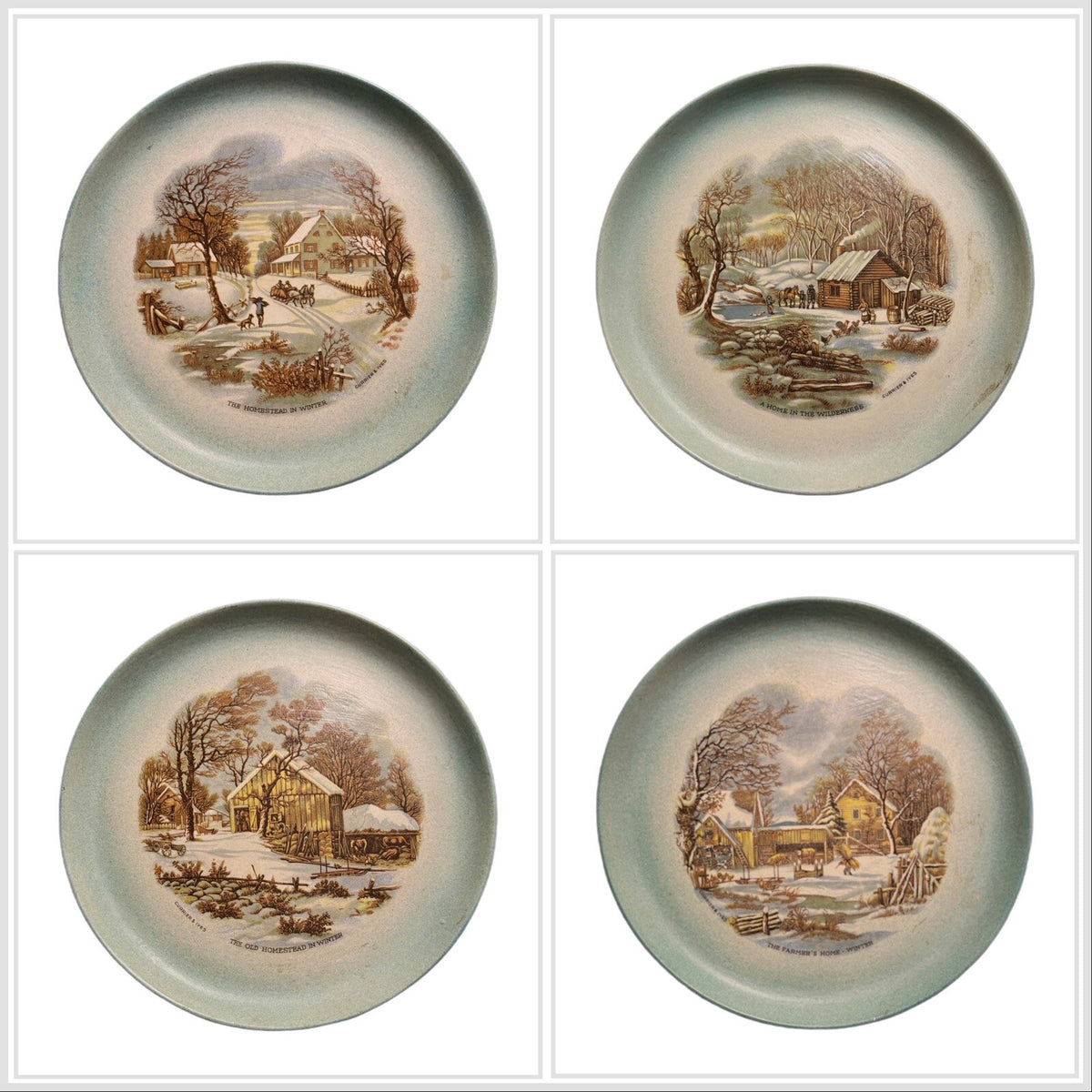 RARE Currier & Ives 4 Plates THE HOMESTEAD IN WINTER Collection BEAGLE APRIL1975