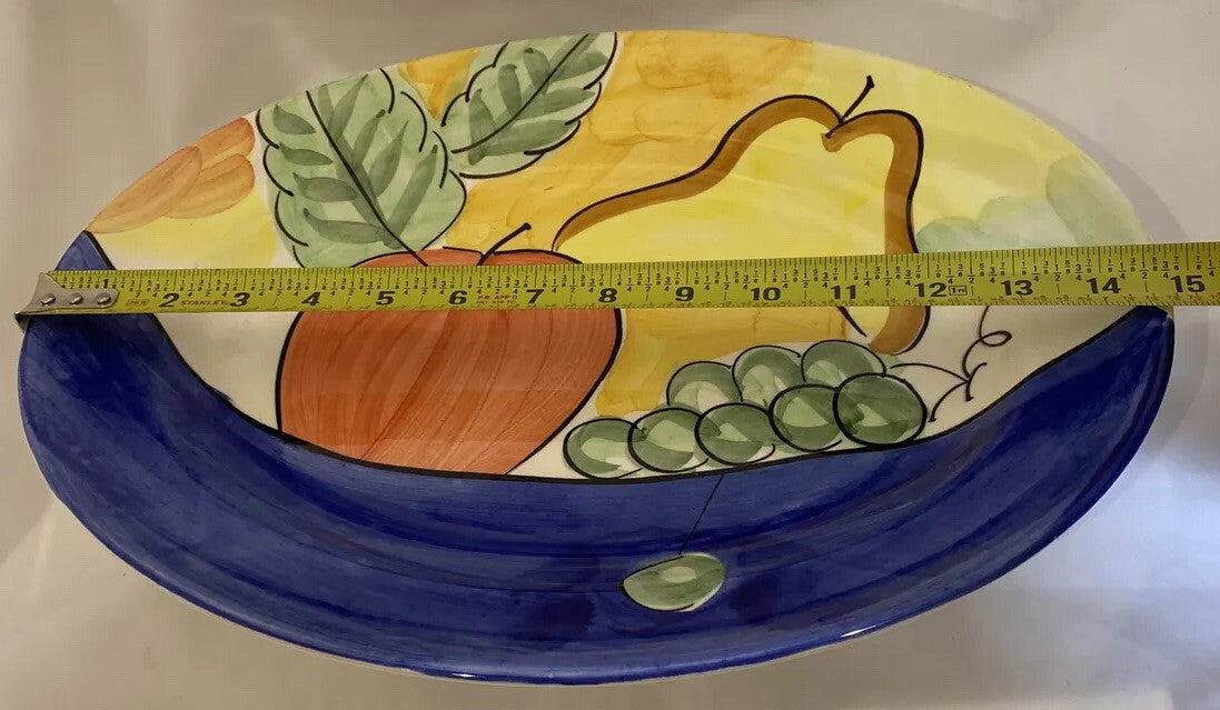 Bella Ceramica ALFRESCO Oval Serving Platter Hand Painted Fruits 14 3/4”D
