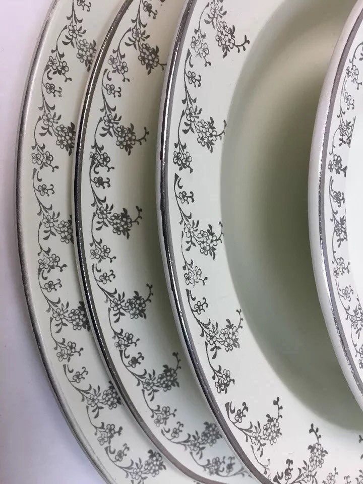 Vintage Homer Laughlin 58 Piece JADE SILVER China H33N8 Silver Flowers