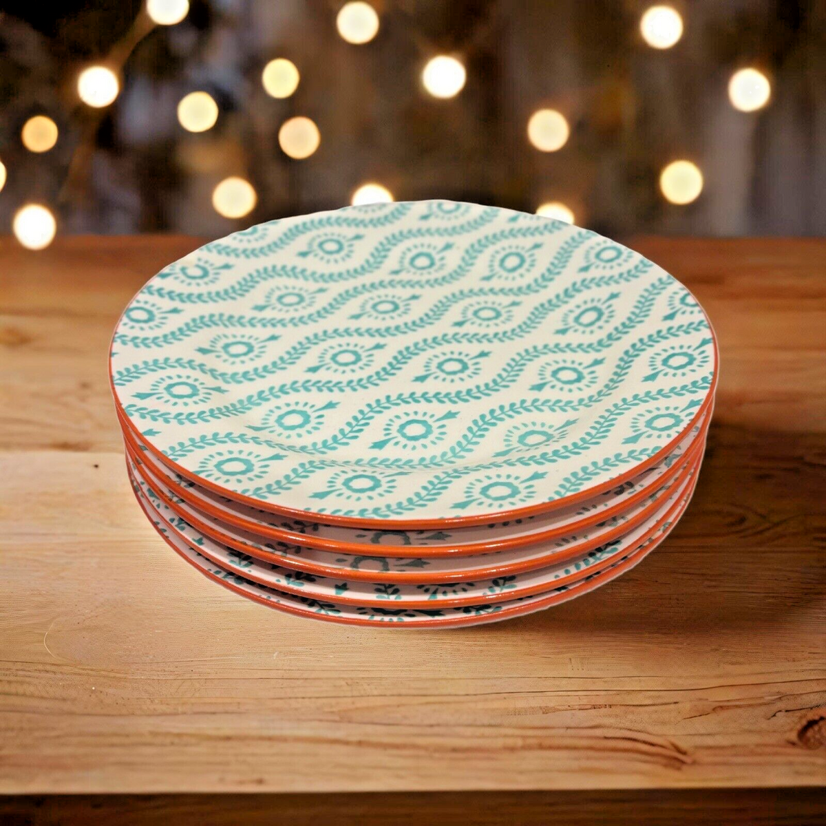 BAUM TANGIER 13 Piece Turquoise Stoneware Set Dinner Salad Plates Bowls & Mugs