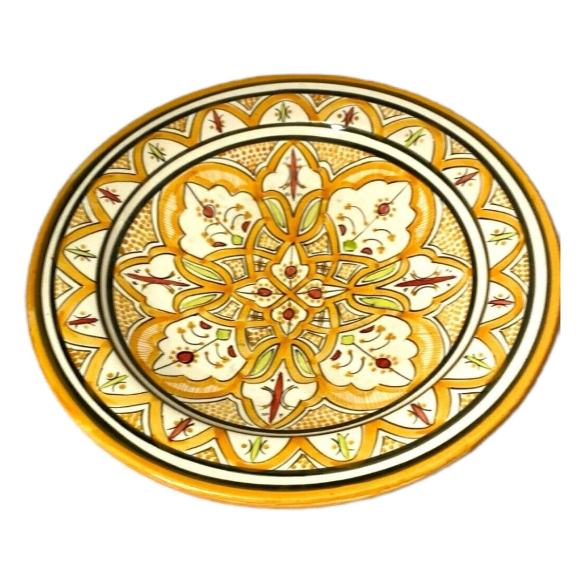Orange Moroccan Hand Painted Geometric Floral Terracotta Serving Platter 13 5/8”