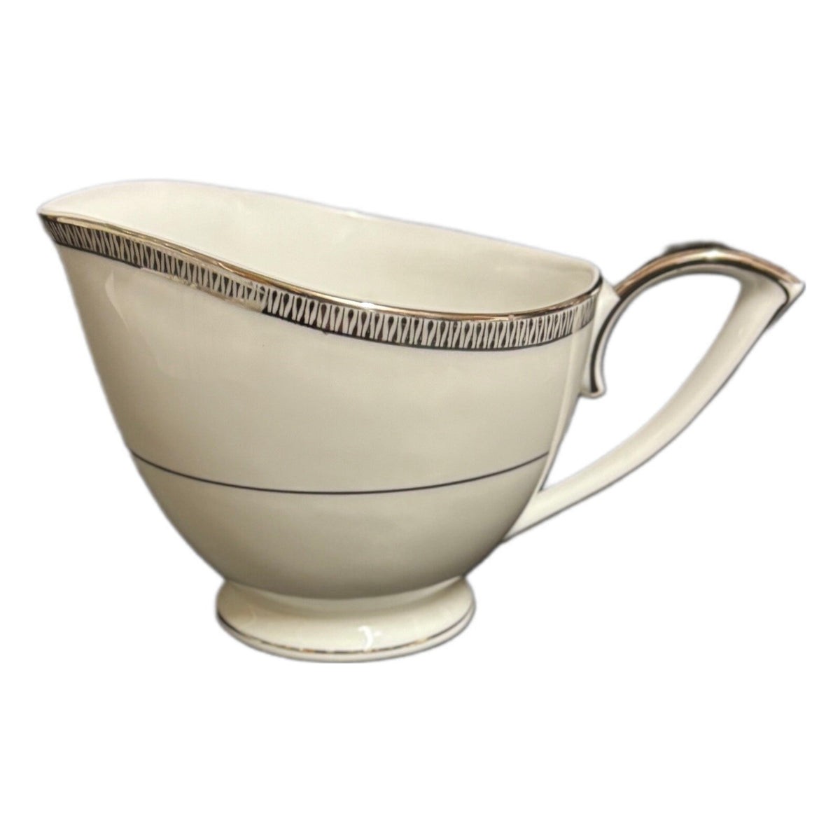 Mikasa BARCLAY Creamer Fine China Jyoto Japan 8248 White Milk Dish Silver Trim