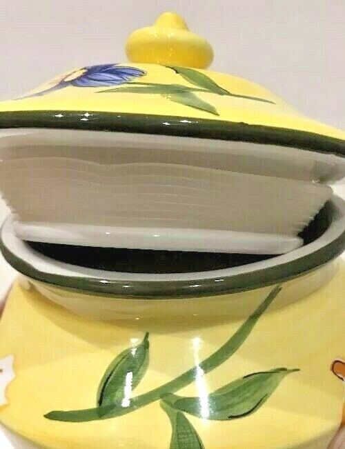 Nonni's Biscotti Cookie Jar & Lid Handmade Ceramic Floral Yellow Canister 12.5"H