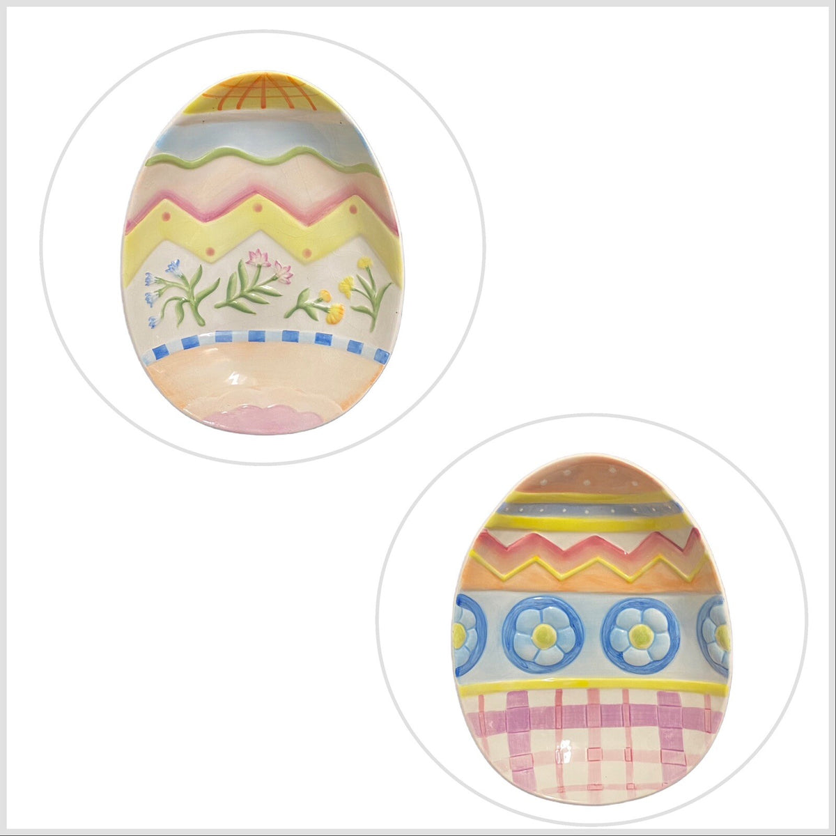 Fitz & Floyd 2-Easter Eggs Bowls ESCAPADES Ceramic Dish 7 1/8" x 5 1/2" W