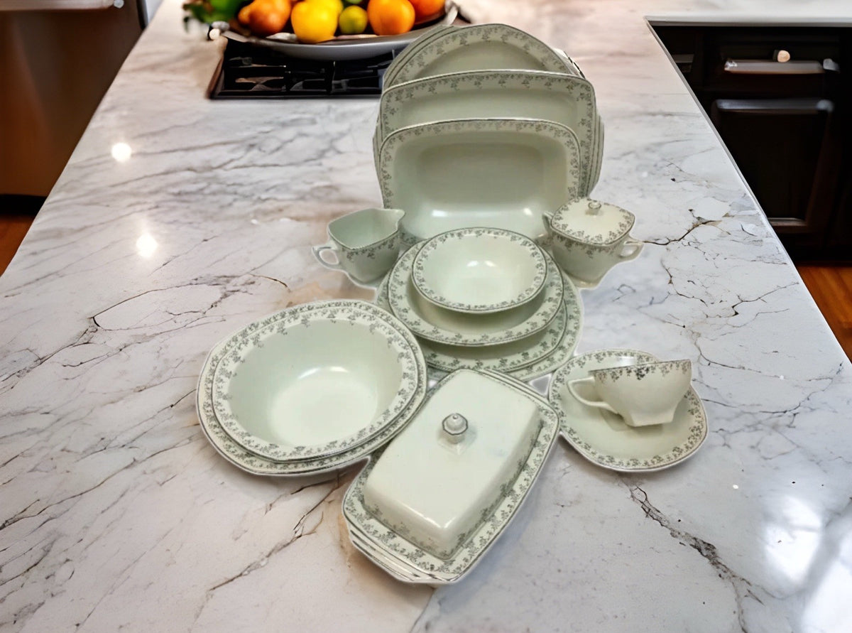 Vintage Homer Laughlin 58 Piece JADE SILVER China H33N8 Silver Flowers