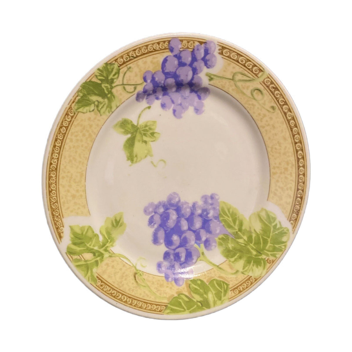 Gibson Designs FRUIT GROVE 4-Salad Plates Dessert Dish Grapes Leaves