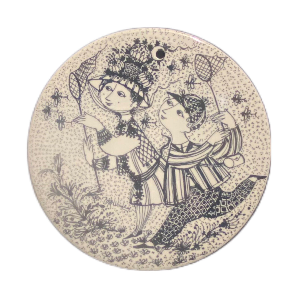 BJORN WIINBLAD Tile Wall Plaque Trivet Nymolle Denmark Black White 5 7/8"D