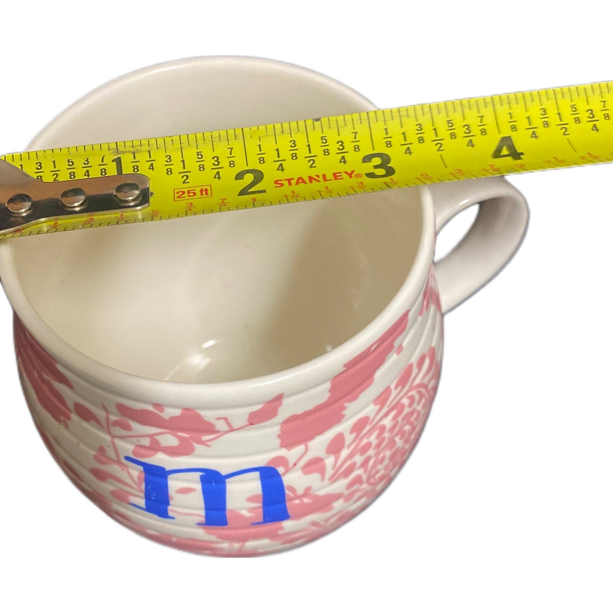 Letter Initial M Mug Pink White Monogram Coffee Tea Cup Unbranded Floral