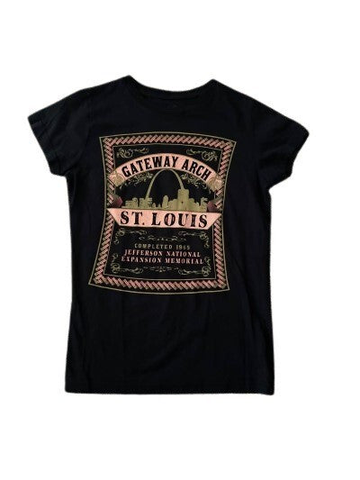 T-Shirt BEE EASY Gateway Arch Saint Louis Prints Black M. Crew Neck Black Top