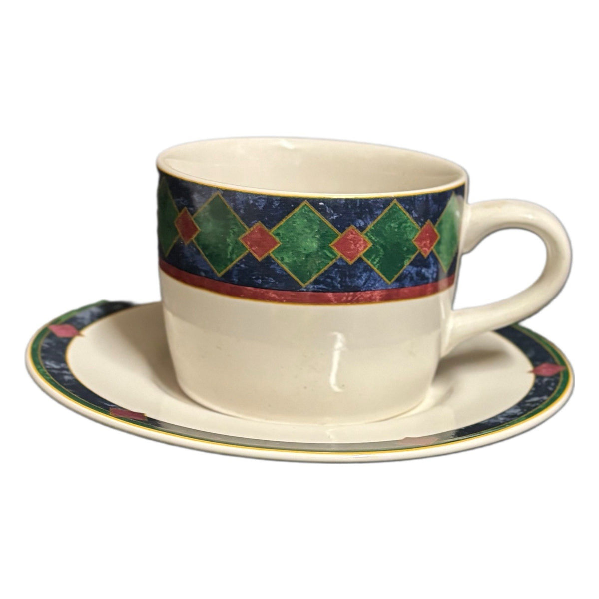 Pfaltzgraff AMALFI Classic 4-Cups 4-Saucers Tea Coffee Ceramic Geometric Design