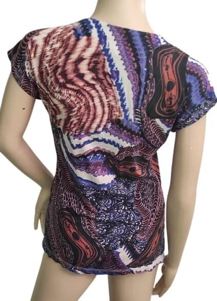 Anthropologie By One September T-Shirt Print Colorful Tee Embroidered Top S