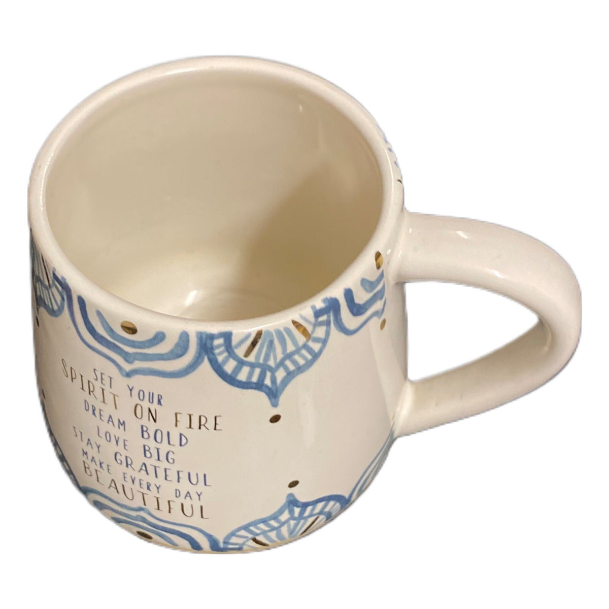 Paper Destiny Inspirational Mug Blue Abstract Art Design Gold Trim Tea Cup
