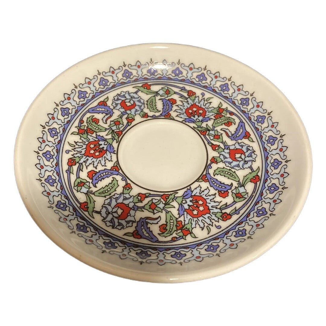 Turkish Coffee Espresso Cups & Saucers Set of 2 Floral Geometric Porcelain