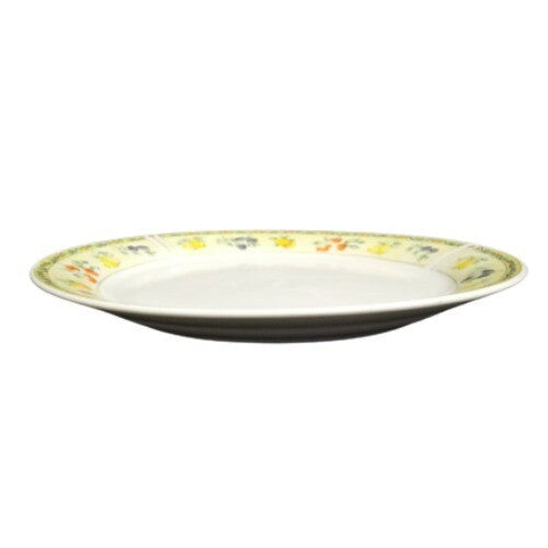 Gibson Designs FRUIT A PLENTY 4-Dinner Plates 9 ¾” D Fruits On Yellow Border