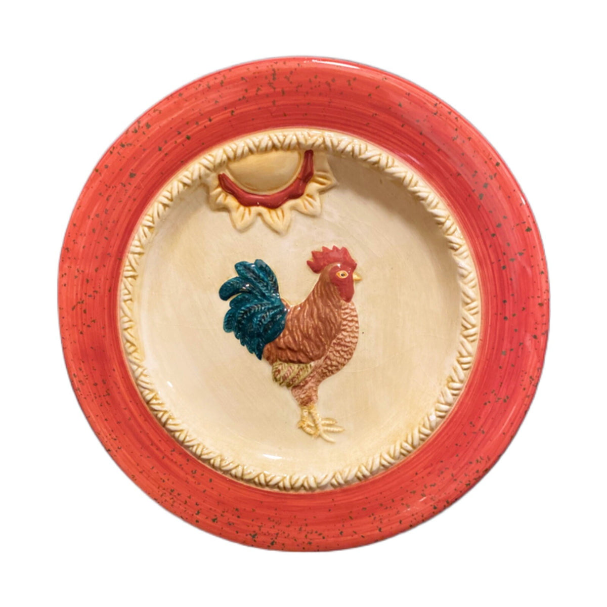 World Market 4-Rooster Plate 3D Embossed Raised Farmhouse Country Chicken Decor