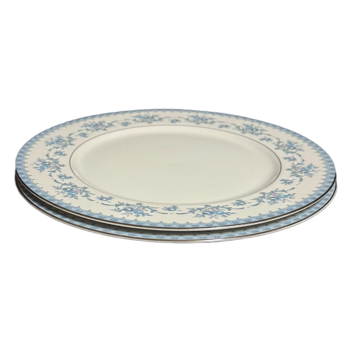 Sango Japan CAHILL 334 Diplomat Set of 2 Dinner Plates Blue Floral Vintage 10”