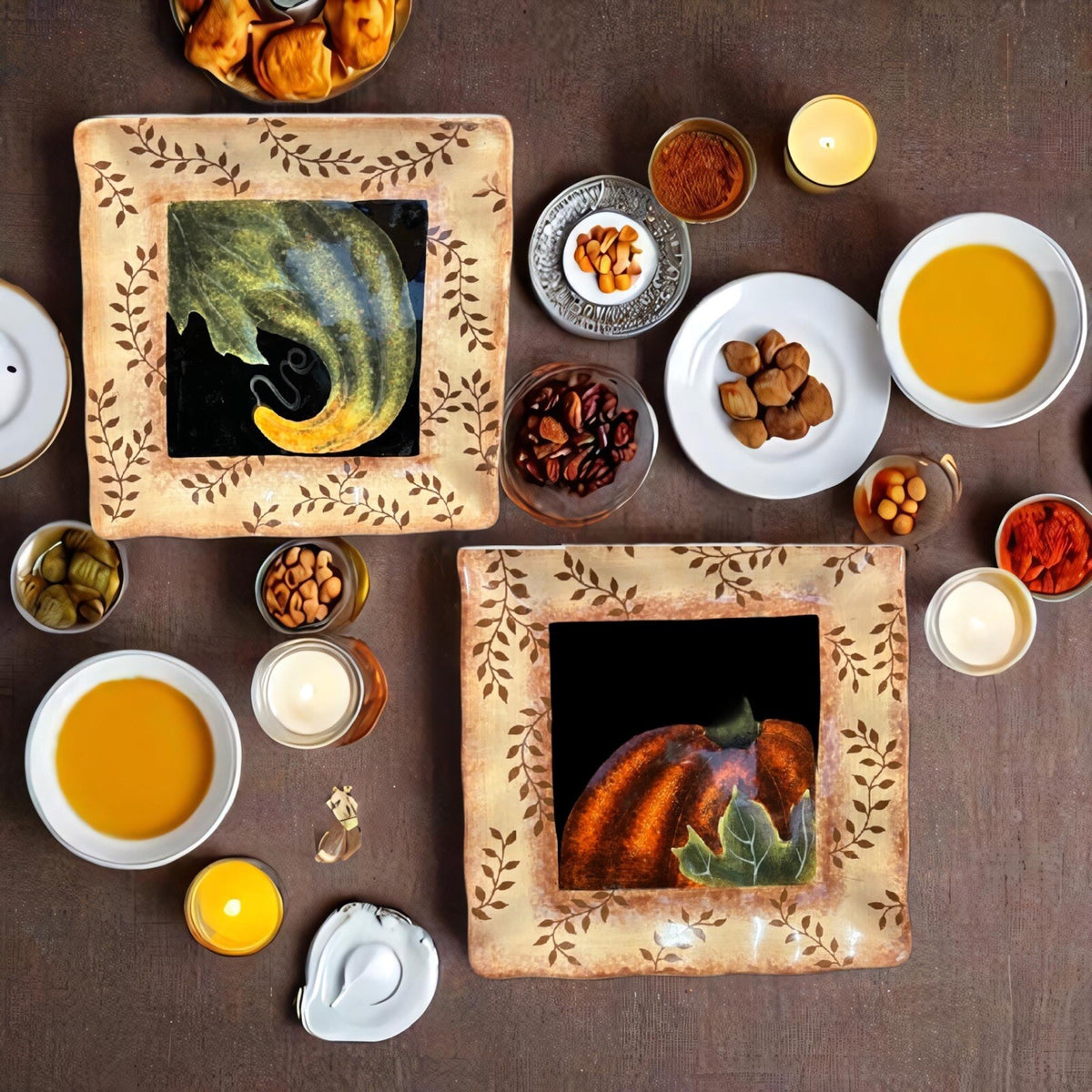 JUDY WESTEGAAR 2-Salad Plates Certified International Pumpkin Squash Square Dish