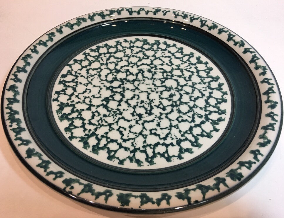Tienshan COUNTRY CROCK 2-Dinner Plates Stoneware Sponge Dark Green Oven to Table