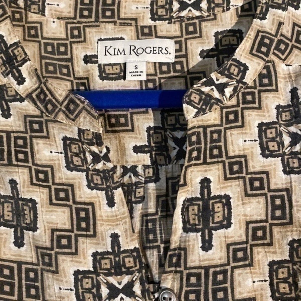 Kim Rogers Blouse Tan Black & Brown Top Small