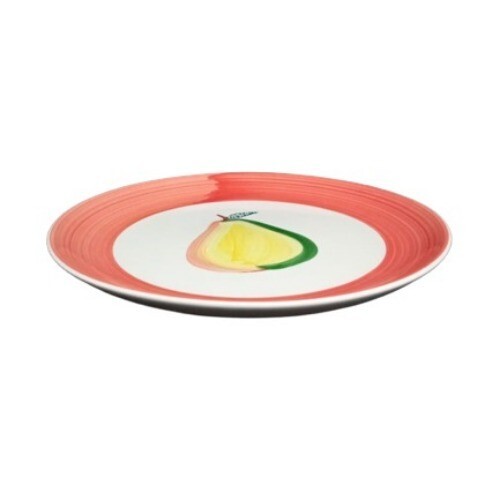 Gibson Designs HAND PAINTED Dinner Plate PEAR Orange Border 9 1/4"D Ceramic Dish