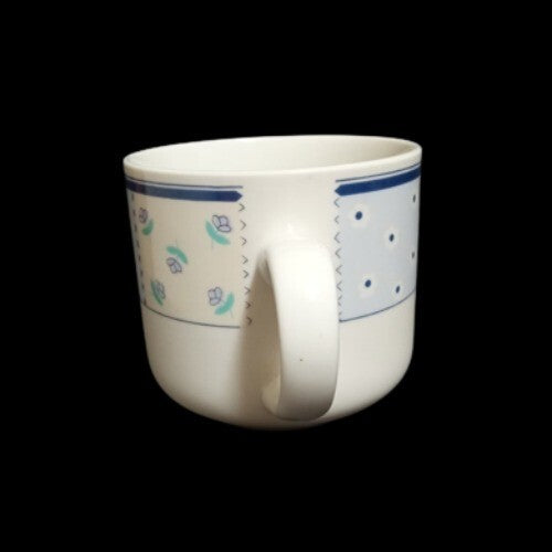 Gibson Designs HOME VALLEY 4-Cup 10 Oz Lilac Squares Flowers On Rim Coffee Tea