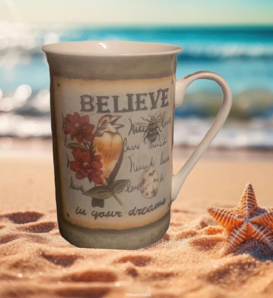 Kent Pottery Mug BELIEVE IN YOUR DREAMS Flowers Bird Love Ceramic Coffee Tea Cup